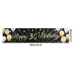 Banner Flags Black Gold Joyeux anniversaire Banner Balloon Flag adulte 30th 40th 50th 60th Birthday Party Decoration Supplies Bunting Anniversary