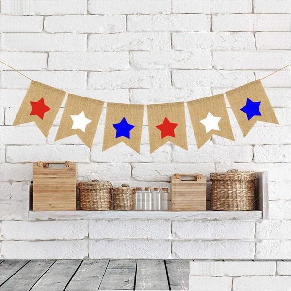 Banner Flags Burgee Independence Days Fivepointed Star Swallowtail Banners American National Day String Flag Bunting Party Decoratio Dhsxs