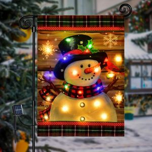 Drapeaux de bannière Drapeau de jardin de Noël avec lumières LED solaire Lanterne Gnome d'hiver Neige Mini drapeaux de Noël Bannière 12x18 Jardin Cour Décoration extérieure 231030