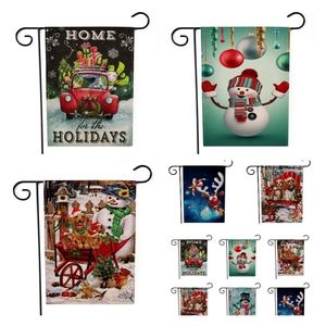 Banner Vlaggen Kersttuin Vlaggen Cartoon Patroon Thema Twee Kanten Kerstmis Kerstvlag Linnen 47 * 32cm 9 Stijl T2I52369