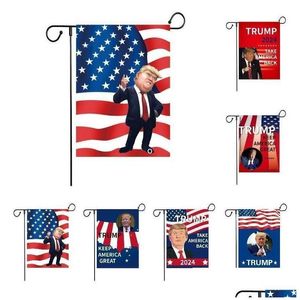 Banner Flags Double face 12 x 18 pouces Campaign Garden Flag Trump 2024 Décoration Take America Back Drop Livrot Home Festive Fête S Dhuyl
