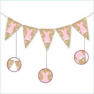 Banner vlaggen Easter Flag Linnen Triangar Hangende banner gekleurde konijn wortels pl vlaggen Home Decor Layout Decorations Party Decorat 4 DHJMG