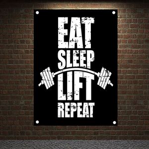 Banner Flags EAT SLEEP LIFT REPEAT Motivational Workout Posters Wall Chart Ejercicio Yoga Bodybuilding Banners Flags Wall Art Gym Decoration 230712