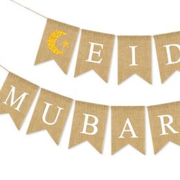 Banner Flags Eid Mubarak Banner 2023 Musulmans Ramadan Moubarak Decorations en lin Plac