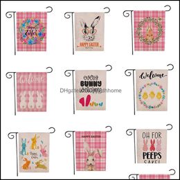 Bannière Drapeaux Fête Fête Fournitures Maison Jardin Pâques Drapeau Lapin Vertical Toile De Jute Maison Cour Signes Printemps Décor Extérieur Bienvenue Jk2002 Dro