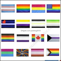 Bannière Drapeaux Fournitures De Fête Festive Maison Jardin 3X5Ft Arc-En-Ciel 90X150Cm Américains Gay Pride Drapeau Polyester Américain Ba Dhgwa