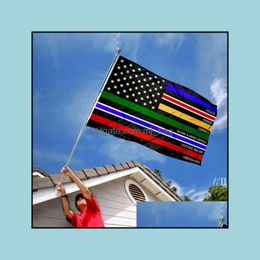 Banner Banderas Suministros festivos para fiestas Hogar Jardín Delgada Línea MTI Bandera Rojo Azul Verde EE. UU. 3X5 pies para decoración Paa10954 Entrega de caída 2021 Qcx
