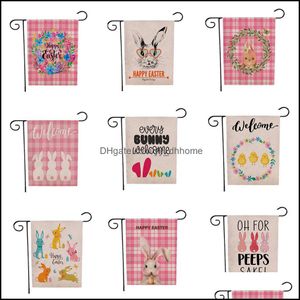 Banner vlaggen feestelijke feestbenodigdheden Home Garden Easter Flag Bunny Verticale jute huis tuinborden Spring Outdoor Decor Welkom JK2002 DRO