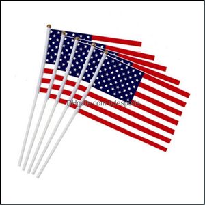 Banner Flags Festive Party Supplies Home Garden USA Stick Flag American US 5x8 pouces Handheld Mini Flag Ensign 30cm Pole United States Han