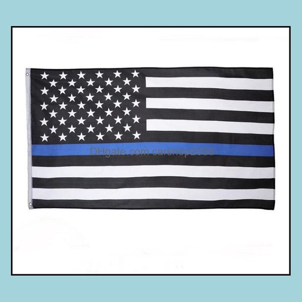 Banderas de pancarta Suministros festivos para fiestas Jardín en casa 3 tipos 90X150 cm Blueline Policía de EE. UU. Bandera de línea azul delgada de 3X5 pies Negro Dhgoz