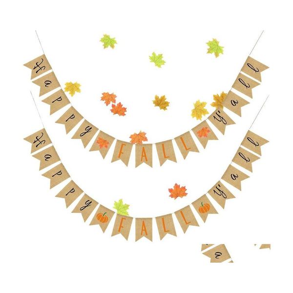 Drapeaux de bannière Happy Fall Yall Bunting Party Décorations de Thanksgiving avec ruban de toile de jute de 3,5 m Livraison directe Maison Jardin Festif Sup Oteis
