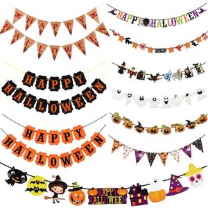 Banner vlaggen Happy Halloween Paper Horror Bat Pumpkin Witch Spider Skull Garland voor feesthangende decoratie Bunting 220930