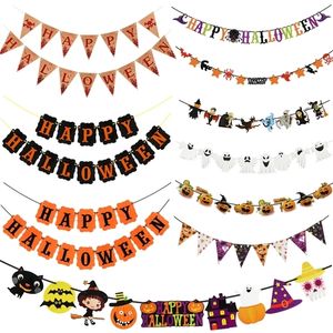 Bannière Drapeaux Joyeux Halloween Papier Horreur Chauve-souris Citrouille Sorcière Araignée Crâne Guirlande Pour La Fête Suspendue Décoration Bunting 220930