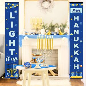 Banner Vlaggen Happy Hanukkah Deur Veranda Teken Banners Decoraties Hanukkah Hangend Welkomstbord voor Thuis Vakantiefeest Outdoor Decor 230804