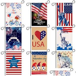 Banner Flags Happy Independence Day Garden Flag USA bienvenue 4th Jy Celebrating Holidays Decoration Courtyard Yard Linen Material Dro Dhemz