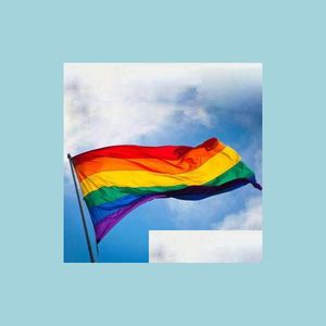 Bannière Drapeaux Grand Drapeau Arc-En-Ciel Gay Pride Rayé Fanion Signe D'événement 4X6 Pied Polyester Décorations De Fête 90X150 Cm Drop Delivery Ho Dhixi