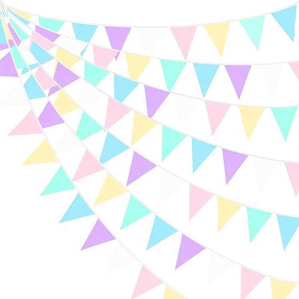 Banner Flags Macaron Baby Shower Bannant Banner Fabrica Pastel Unicornio Fiesta de cumpleaños Fiesta de cumpleaños de jardín al aire libre Decoraciones