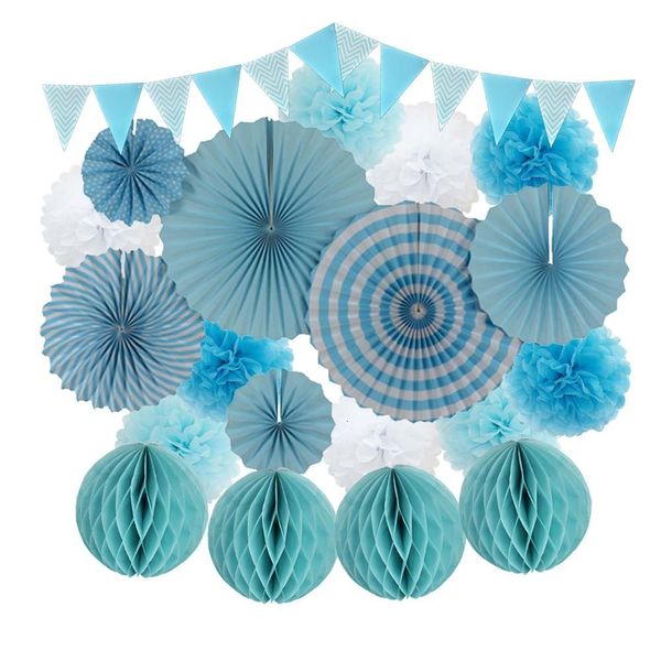 Bannière Drapeaux Mi Primera Comunion Décoration Rose Bleu Ensemble Éventails En Papier Suspendus Cérémonie De Mariage Party Favor Tissu Pompons Fleur Baptême Décor 230729