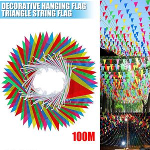 Banner Flags Polyester Triangular String Flag DIY Banners Small Bunting Outdoor Hanging String Flag Decoration Supplies Multi Color 230217