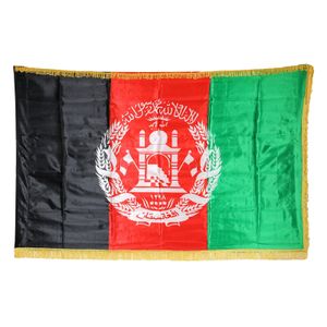 Drapeaux de bannière PTEROSAUR Afghanistan National Afghan avec des couleurs vives de frange d'or pour la décoration intérieure extérieure 230414