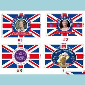 Drapeaux de bannière Drapeau du jubilé de la reine Elizabeth II Platinums 90 x 150 cm 2022 Drapeaux Union Jack The Queens 70e anniversaire Souvenir britannique D Dh2Z4