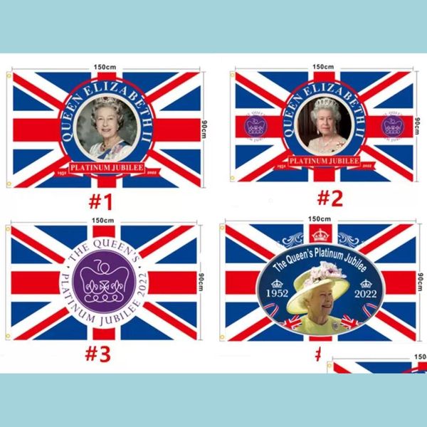 Drapeaux de bannière Drapeau du jubilé de la reine Elizabeth II Platinums 90 x 150 cm 2022 Drapeaux Union Jack The Queens 70e anniversaire Souvenir britannique D Dh2Z4
