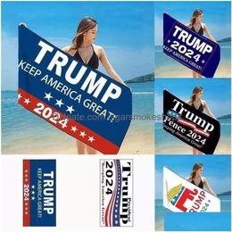 Banner Flags Fabric rapide Tissu de bain Bath Back Planche Président Trump Trump Towel US Printing tapis de sable de sable pour la douche de voyage nager nouveau dro dhssb
