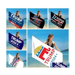 Banner Banderas Tela de secado rápido Baño Toallas de playa Presidente Trump Toalla 2024 EE. UU. Estera de impresión Mantas de arena para viajes Ducha Natación DHH95