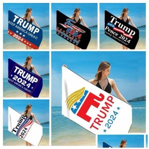 Banner Flags Fabric rapide Tissu de bain Bath Back Pleach Towels Président Trump Trump Toul 2024 US IMPRIGING MAT SAND COUVRES POUR LA DOUCHE DE VOYAGE NATURE DHH95