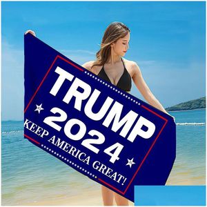 Drapeaux de bannière Serviettes de plage à séchage rapide Febric Serviette de plage du président Trump Serviette de drapeau américain Tapis d'impression Couvertures de sable pour douche de voyage Natation C3 Dhgik