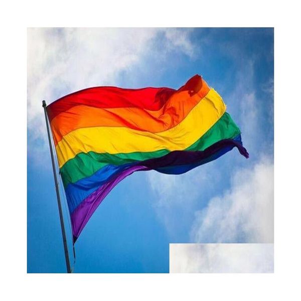 Banderas de la bandera Bandera del arco iris 3X5Ft 90X150Cm Lesbianas Gay Pride Poliéster Lgbt Colorf para la decoración 3 X 5Ft Drop Delivery Home Garden Fe Dh2Uc