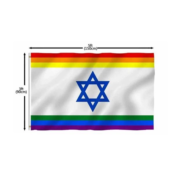 Banner Flags Rainbow Gay Pride Israel Flags Imprimé Flag Banner GROMMEts 3x5ft 90x150cm Polyester