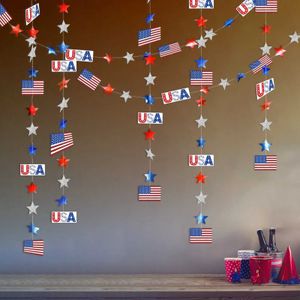 Banner Flags Red Blue Silver Twinkle Star Star USA Flags Garland Paper Streamer 4e 4 juillet America Independent Day Celebration Decor Party