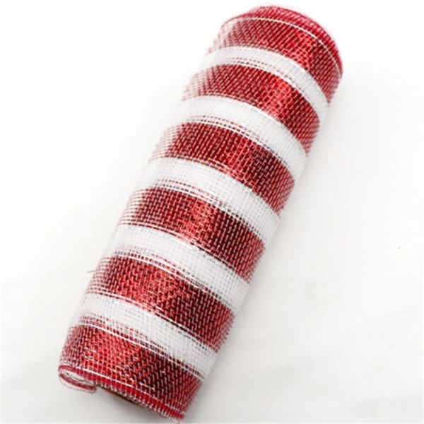 Bannière Drapeaux Rouge Blanc Candy Cane Décor Rouleau De Maille 26cmx10yard Couronne De Noël Arbre Rayures Fleur Emballage Cadeau En Plastique Net Ruban Artisanat 230217