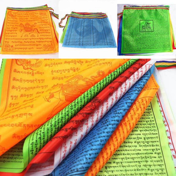 Banderas de pancarta Religiosa Budista tibetana Suministros Bandera de oración con estampado de color Seda artificial Tíbet Lung Ta Escrituras Streamer 230616