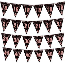 Banner Flags Rose Gold 18 30 40 50 60 Year Joyeux anniversaire Banner Stream Party Backs Decoration Adult Birthday Anniversaire 30th Flags