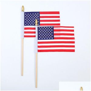 Bannervlaggen Kleine Amerikaanse vlaggen Mini USA Stick Bk Handheld Us met massief houten handvat Independence Day Drop Delivery Home Garden Fe Dhixk