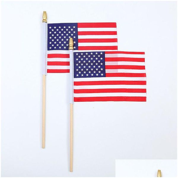 Drapeaux de bannière Petits drapeaux américains Mini bâton américain BK portable avec poignée en bois massif Jour de l'indépendance Livraison directe Maison Jardin Fe Dhixk