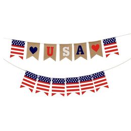 Bannière Drapeaux Swallowtail Bannières Fête de l'Indépendance Chaîne Drapeaux USA Lettres Bunting 4 Juillet Décoration De Fête Articles De Fête T2I52242