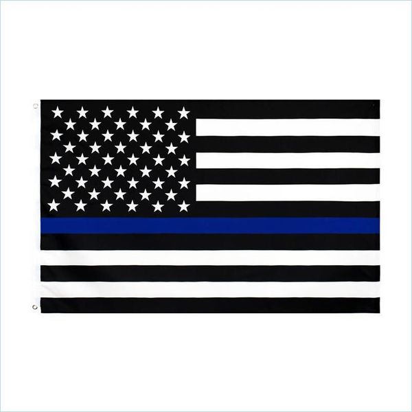 Banderas de pancarta Bandera de línea azul delgada Policía estadounidense 3X5Ft País de elección general de EE. UU. Para fanáticos de Trump Entrega de entrega Hogar Jardín Festivo Dhyld