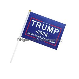 Banner Flags Trump 2024 Flag en ondes à la main 14x21cm Sauvegarder l'élection américaine mini livraison de livraison à la maison jardin festif fournit des fournitures DHSY2