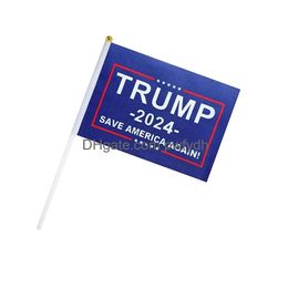 Banner Flags Trump 2024 Frappe à main à la main 14x21cm Save the US Election Mini Drop Livrot Home Garden Festive Festive Fipices Dhsga