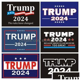 Banner vlaggen Trump 2024 Amerikaanse presidentiële campagnesticker Donald Car Bumper Stickers Drop Delivery Home Garden Feestelijke feestverlening Dhasz