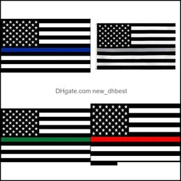 Banner vlagt ons stock dunne blauwe lijn rode vlaggen 3x5 ft 6 stijlen polyester vlag politie vuur respect en eer banner 60 stcs 776 k2 drop dhyew