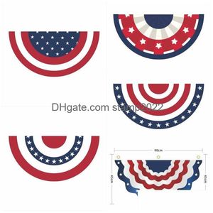 Banner Flags USA geplooide Fan Flag Patriotic Decorations for Memorial Independence 4th of JY National Day Red White Blue Decor Drop D DH8UJ