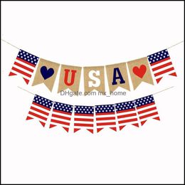 Banner Flags USA Swallowtail Banners Independence Day String Flags Letters Bunting 4e van JY Party Decoration 1363 V2 Drop Delivery 2 Dh4jn