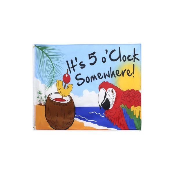 Banner Flags entier en stock It039S 5 O039Clock Prélaver quelque part avec 3x5ft pour intérieur extérieur décoratif house Parrot Happy Hour 9 Dhlp5