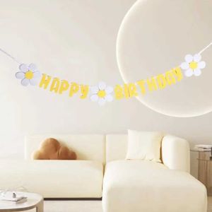 Banner Flags Jaune Joyeux anniversaire Banner INS Daisy Birthday Party Flag Baby Shower Hanging Garland Party Supplies