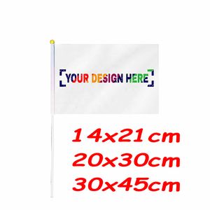 Banderas de pancarta ZXZ 50 piezas Bandera de mano personalizada 14X21 cm Bandera de sacudida de mano Imprimir Compañía del comprador o bandera de elección de diseño con asta de plástico 230714