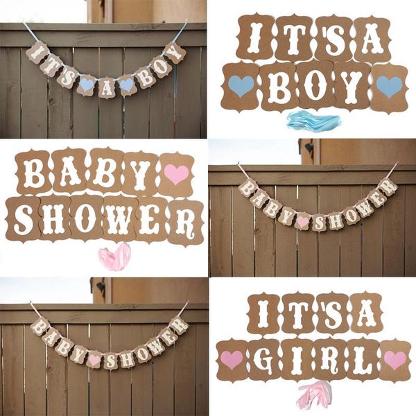 Baby Shower kraft papier guirlande c'est un garçon fille bébé fête douche fanion drapeaux bannière babyshower baptême décoration